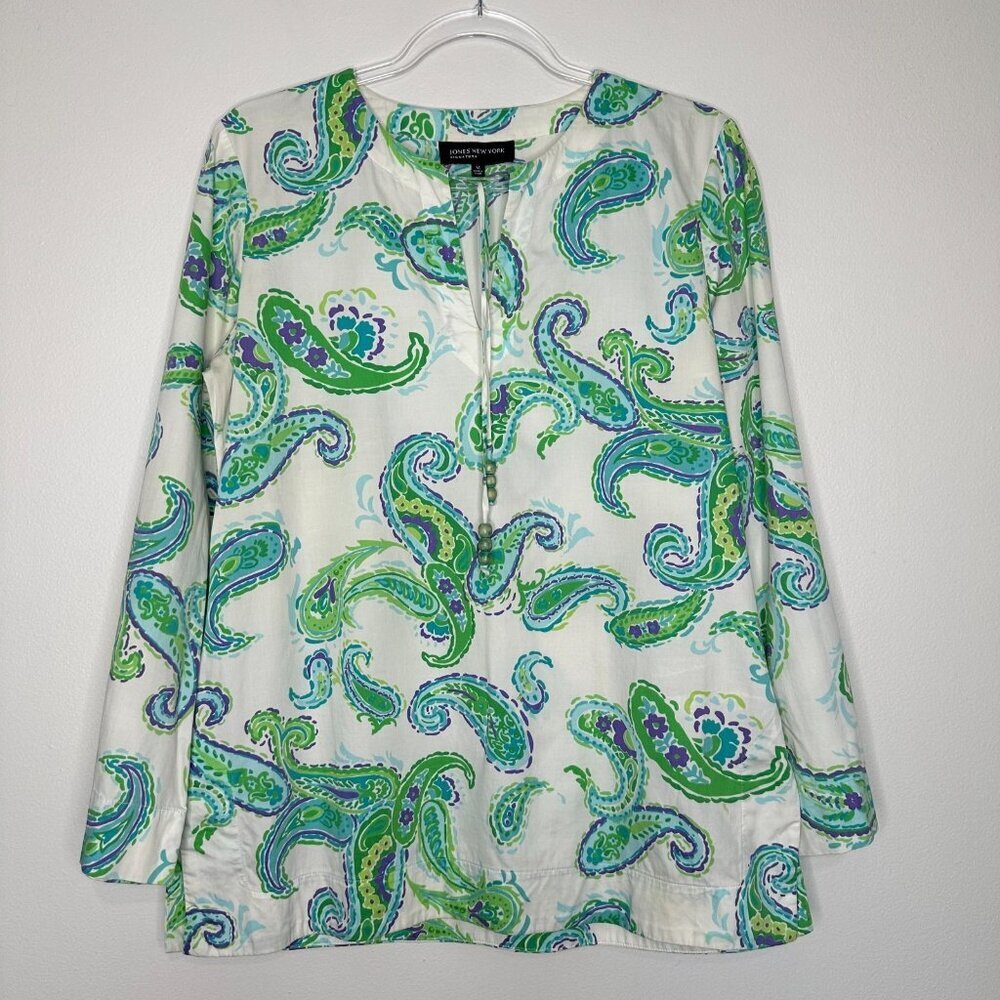 Jones New York Popover Tunic Size M White Paisley
